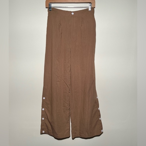 High Waisted Wide Leg Pants with Button Detail - Picture 1 of 8